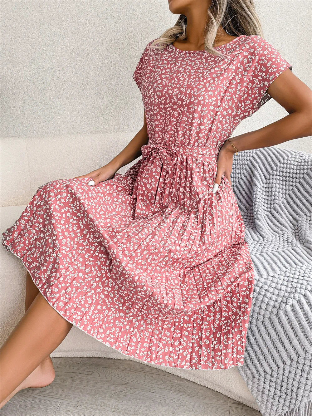 Vestido Curto Estampado em Chiffon