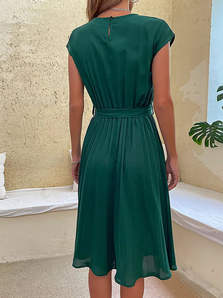 Vestido Midi de Chiffon com Cinto Ryvei