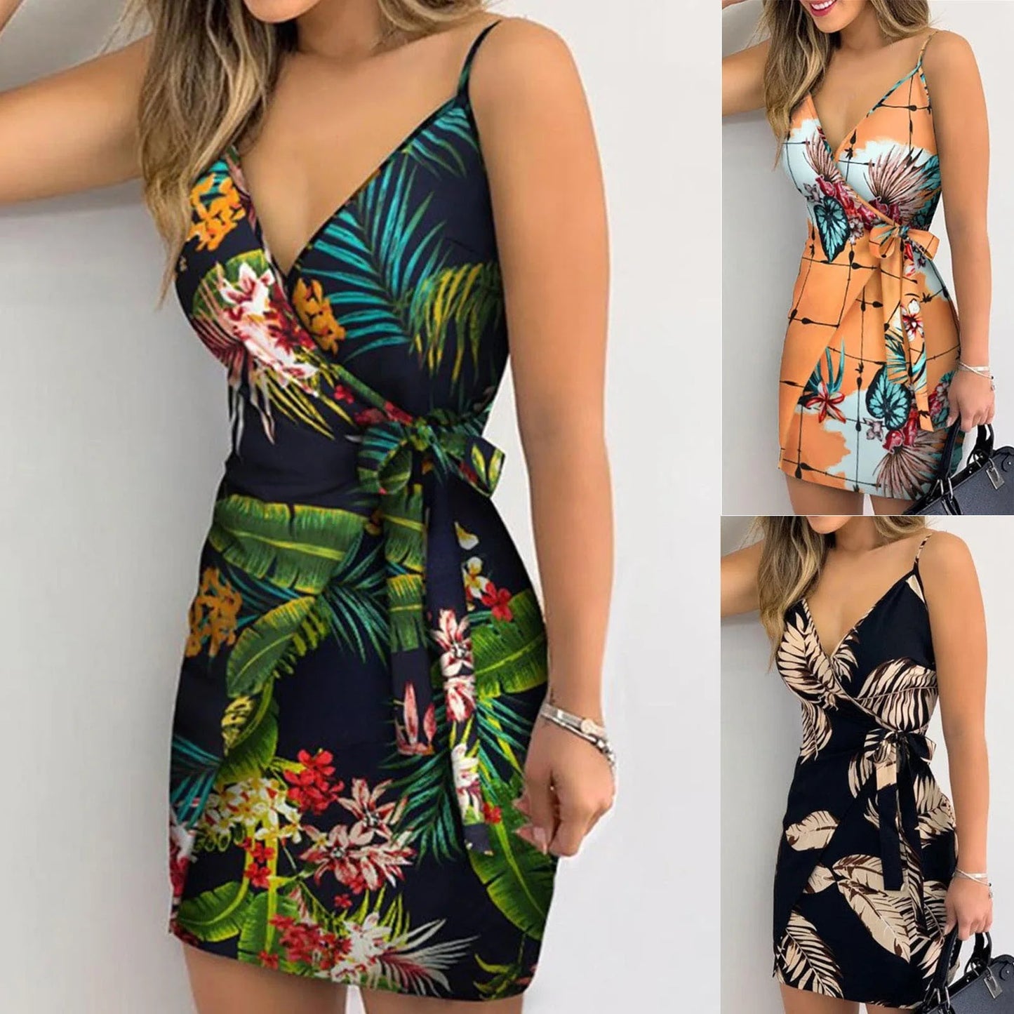 Vestido Curto Estampado de Verão com Renda