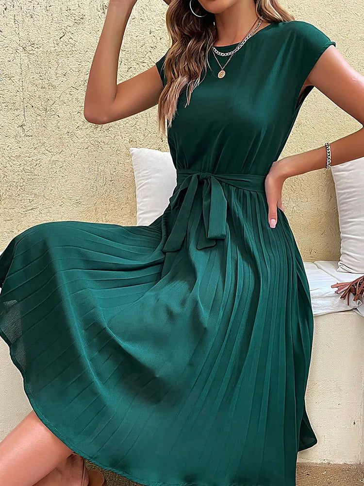 Vestido Midi de Chiffon com Cinto Ryvei