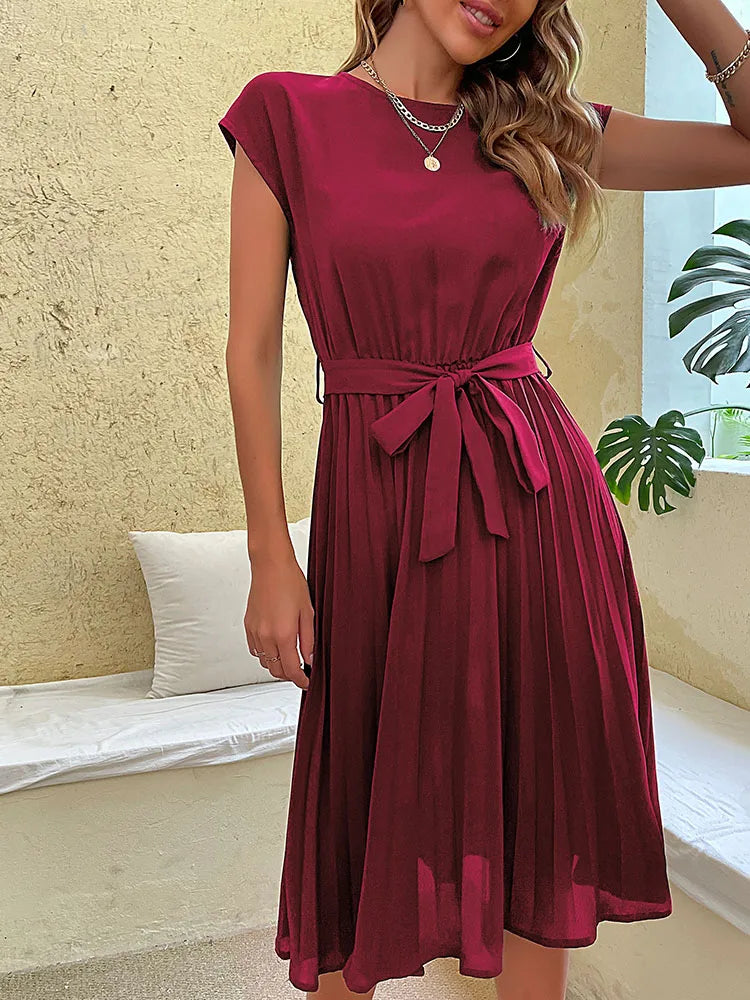 Vestido Midi de Chiffon com Cinto Ryvei