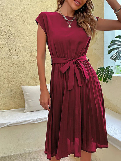 Vestido Midi de Chiffon com Cinto Ryvei