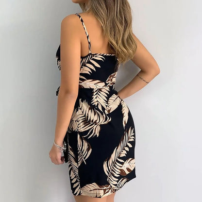 Vestido Curto Estampado de Verão com Renda