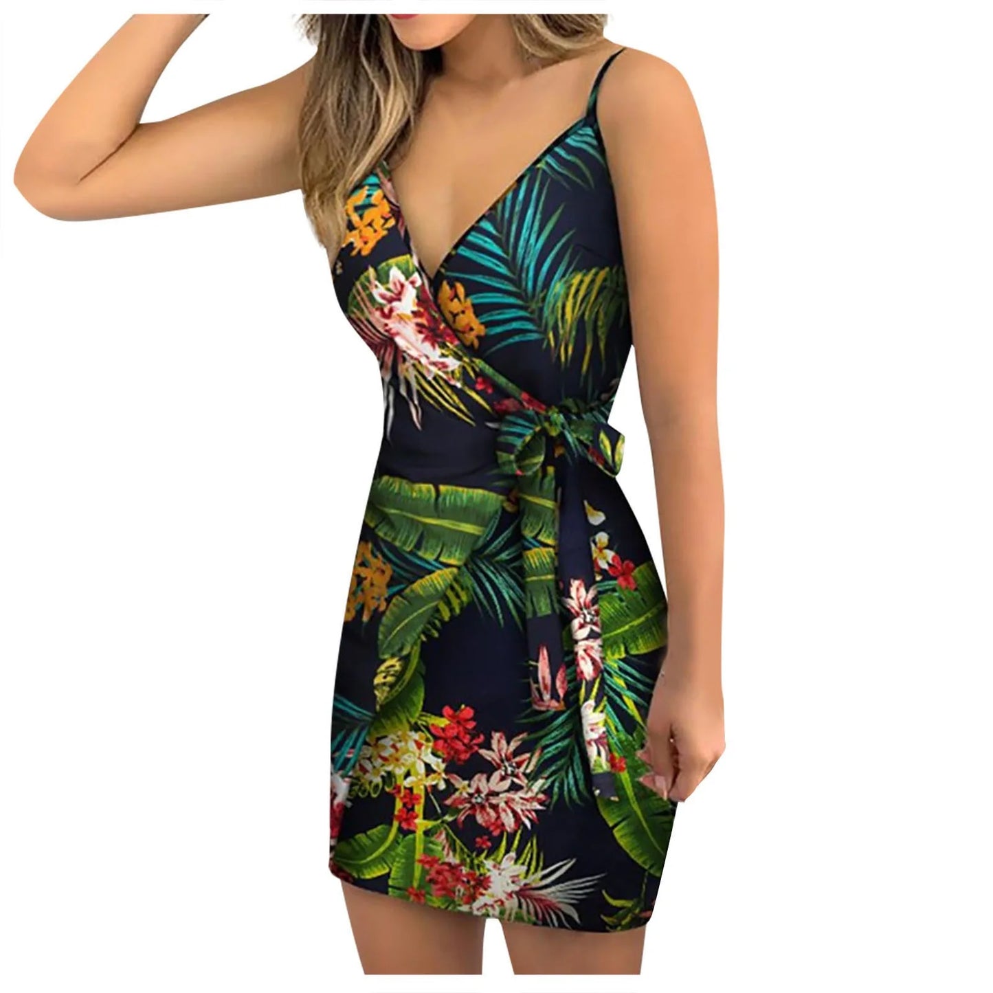 Vestido Curto Estampado de Verão com Renda
