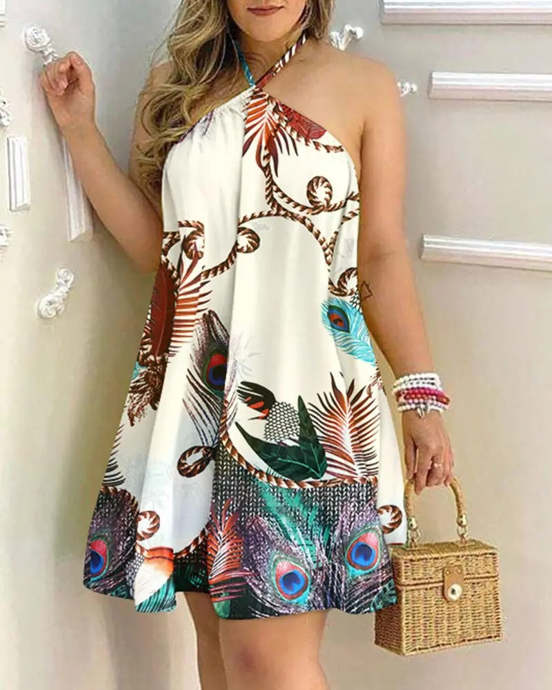 Vestido Curto Floral Halter Boho