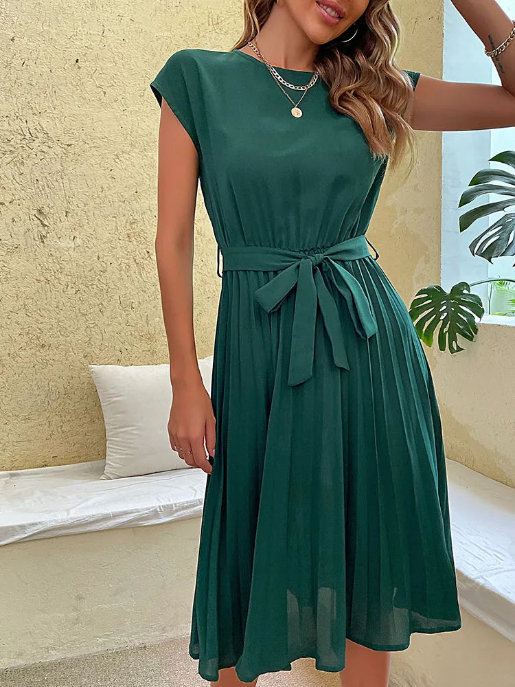 Vestido Midi de Chiffon com Cinto Ryvei