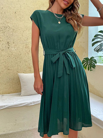 Vestido Midi de Chiffon com Cinto Ryvei