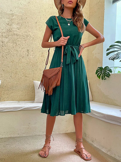 Vestido Midi de Chiffon com Cinto Ryvei