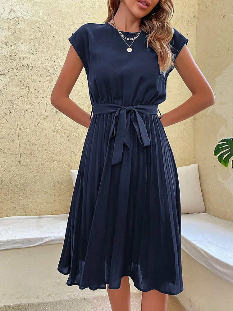 Vestido Midi de Chiffon com Cinto Ryvei