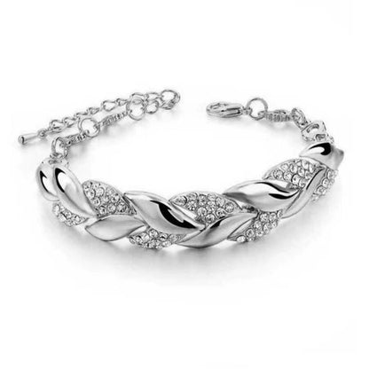 1PC Hip Hop Leaf Bracelet Women's Gold Twisted Shining Crystal Stone Pendant Bracelet Elegant Adjustable Chain Daily Jewelry