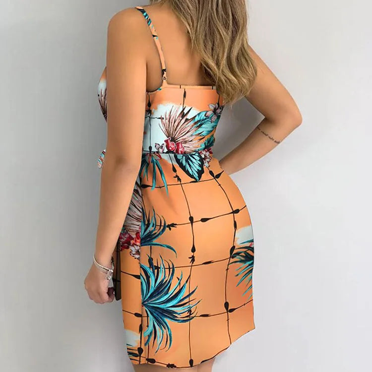 Vestido Curto Estampado de Verão com Renda