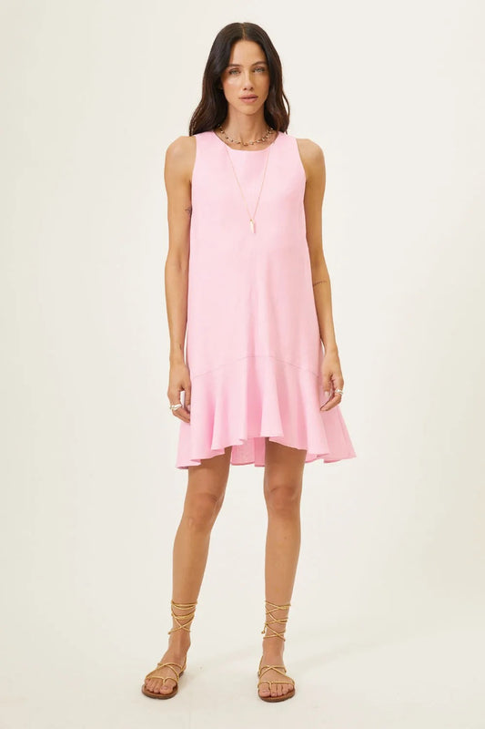 Vestido Curto em Linho com Recortes