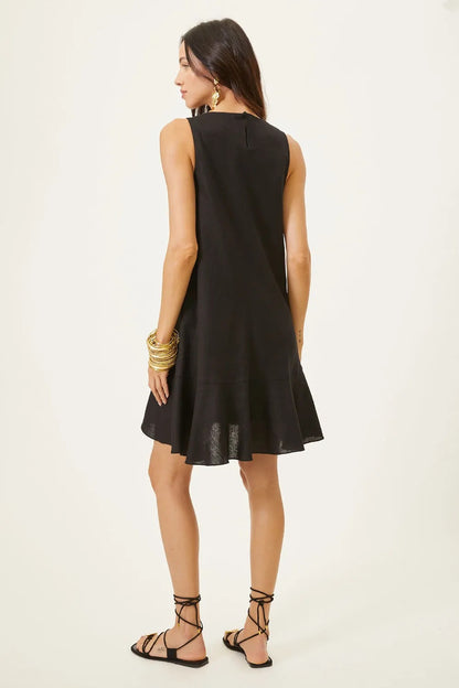 Vestido Curto em Linho com Recortes