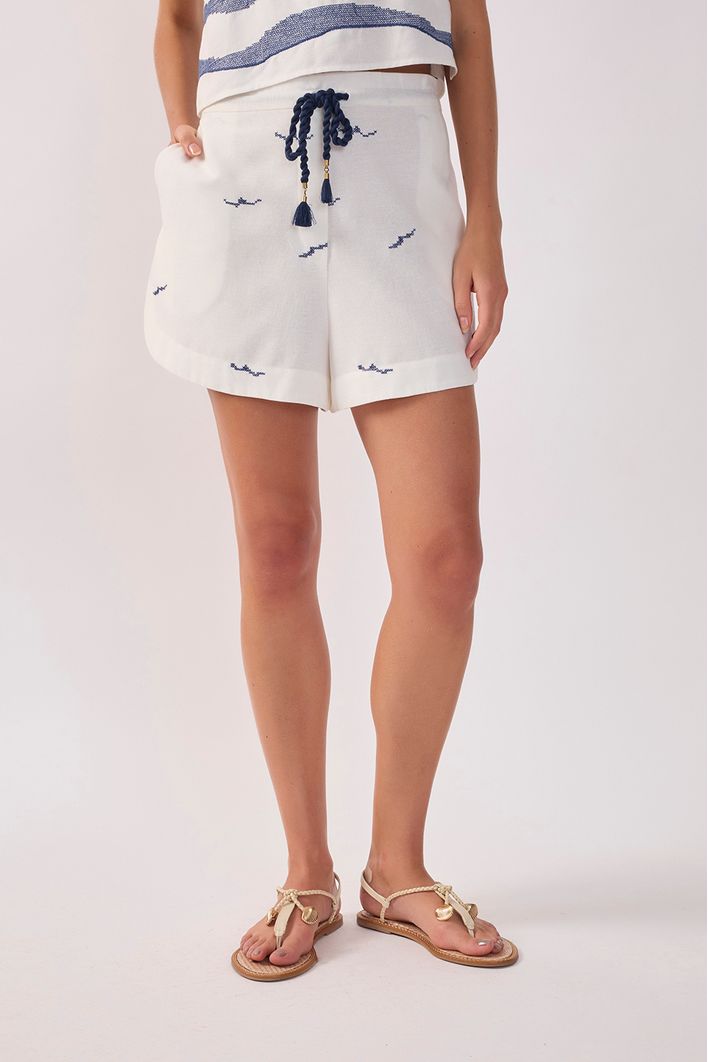 Short Linho Bordado Coqueiro