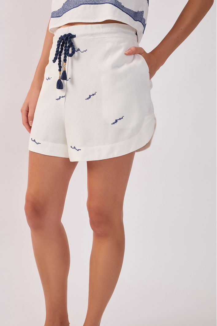 Short Linho Bordado Coqueiro